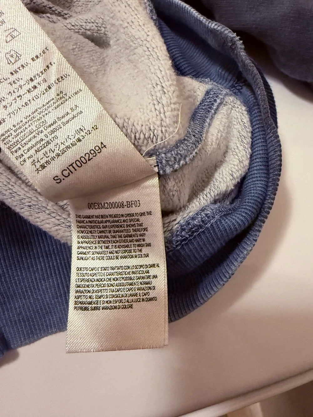 Diesel Men's Washed Indigo Embossed Logo Crewneck. 